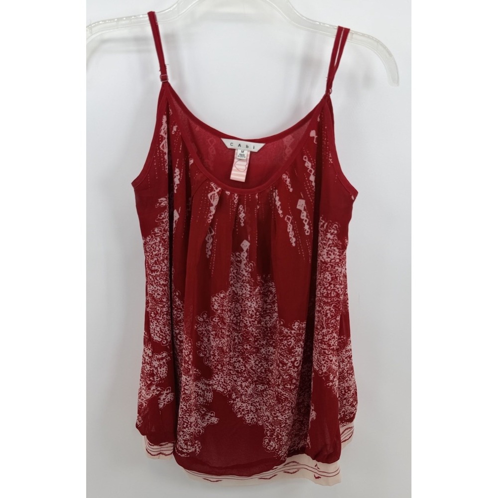 Cabi Women's M Township Cami Top Red White Floral Spaghetti Strap Scoop Neck